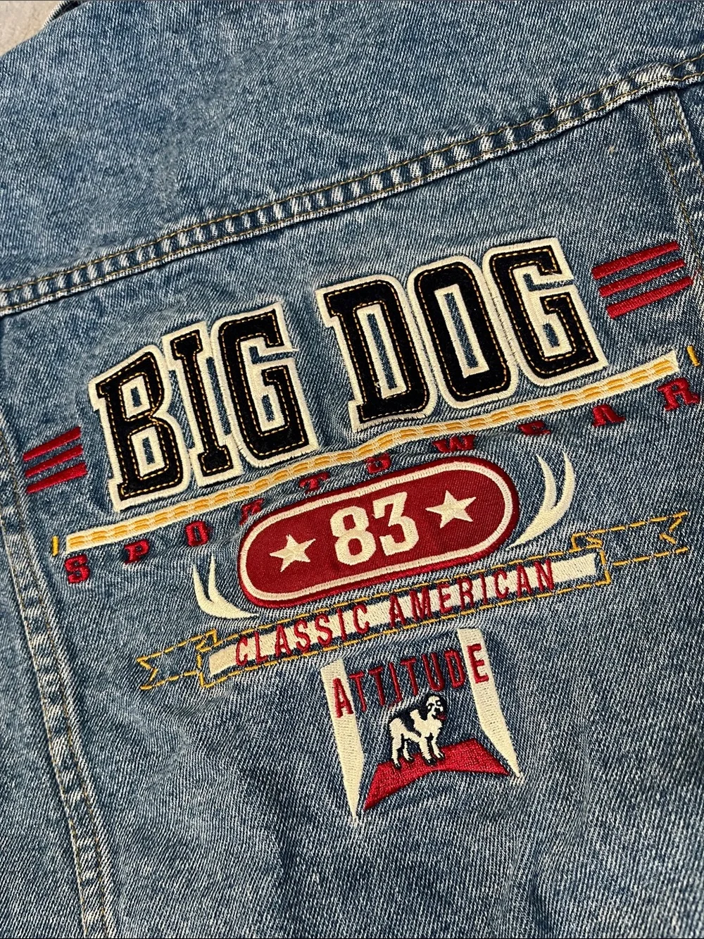 Kids Big Dog Trucker Denim Jacket Size 8 Embroidered Vintage
